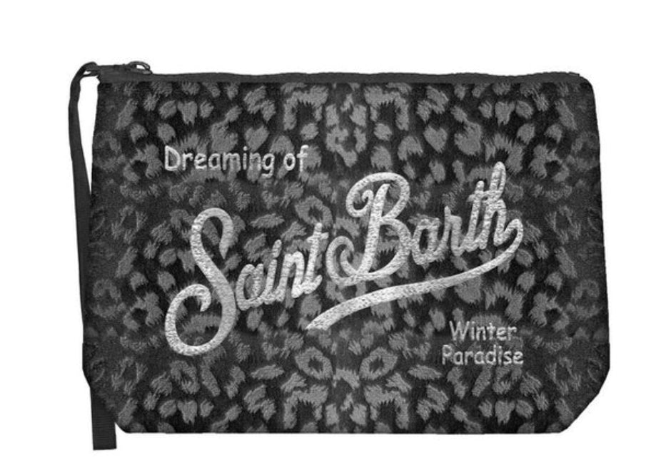 MC2 SAINT BARTH POCHETTE ALINE VELVET-ANIMALIER NERO