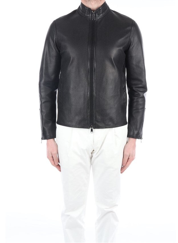 THE JACK LEATHERS GIACCA NERA MICROFORATA IN PELLE DA UOMO