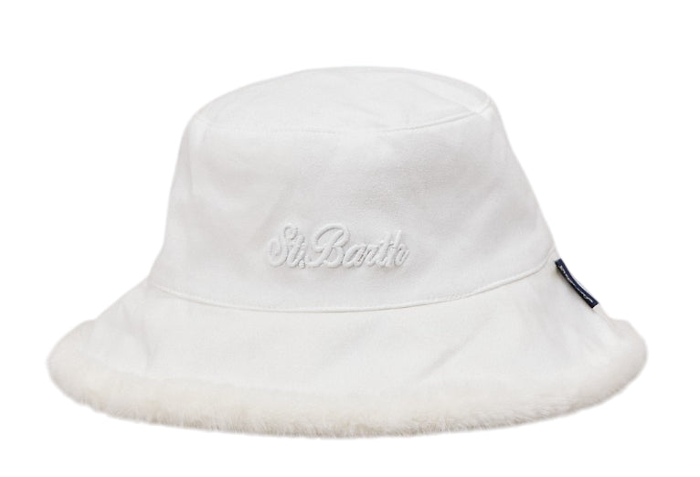MC2 SAINT BARTH CAPPELLO DONNA BUCKET HAT DOUBLE SUEDE FUR BIANCO