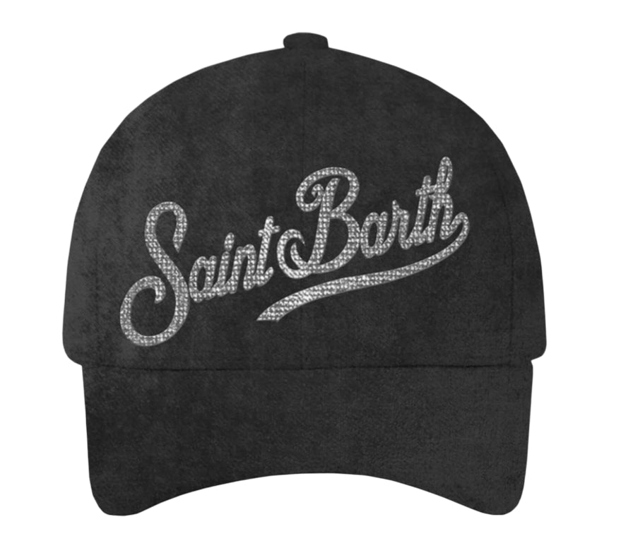 MC2 SAINT BARTH CAPPELLO BASEBALL DONNA IN VELLUTO NERO CON STRASS