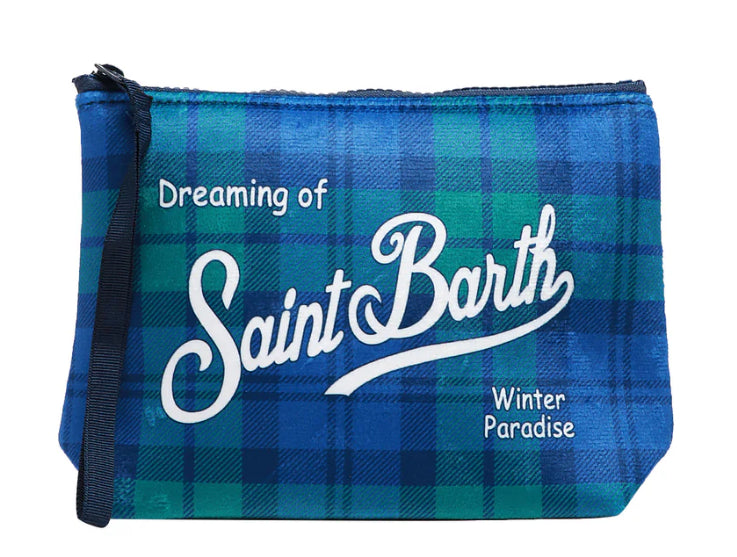 MC2 SAINT BARTH POCHETTE ALINE STAMPA TARTAN BLU/VERDE E LOGO