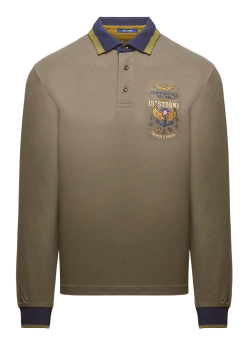 AERONAUTICA MILITARE POLO RICAMATA A MANICA LUNGA BELUNGA GREY