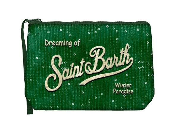 MC2 SAINT BARTH POCHETTE ALINE VELVET PAILLETTES VERDE
