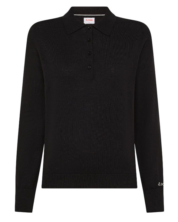 SUN68 POLO DONNA IN LANA E COTONE COLORE NERO