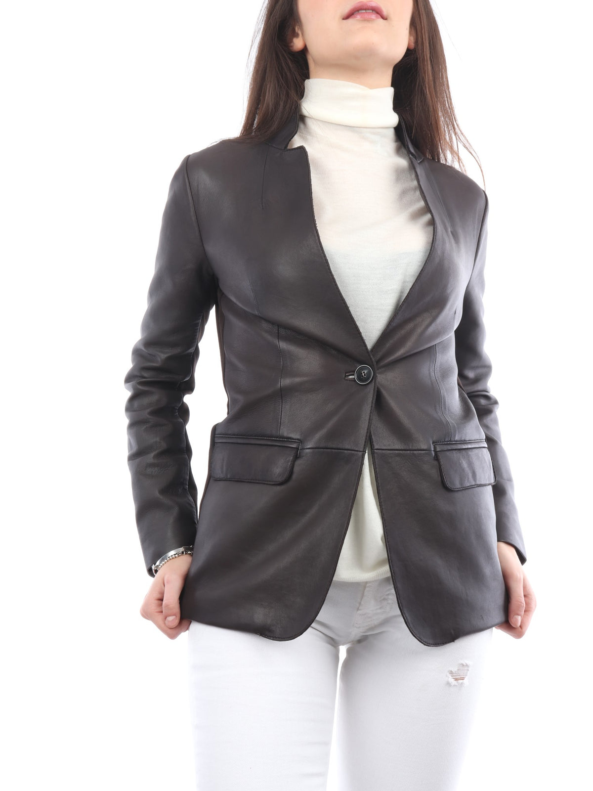 THE JACKIE LEATHERS GIACCA/BLAZER MANHATTAN IN PELLE COLORE TESTA DI MORO