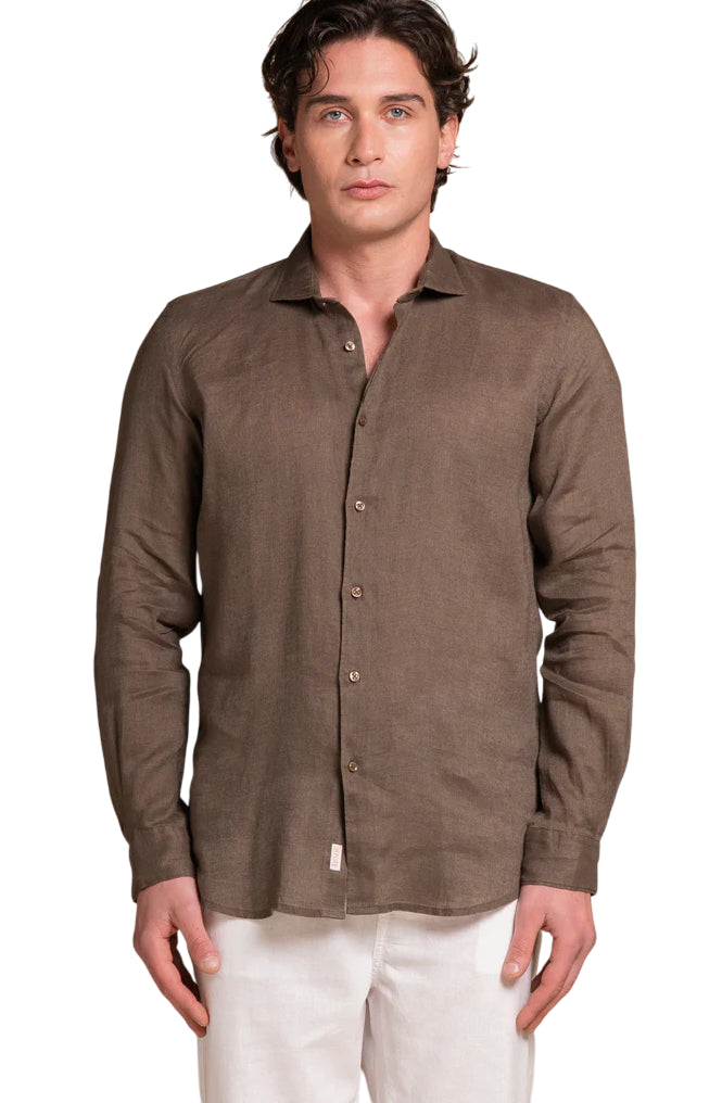 IMPURE CAMICIA RILEY FRENCH COLLAR IN LINEN COLORE MARRONE MUD