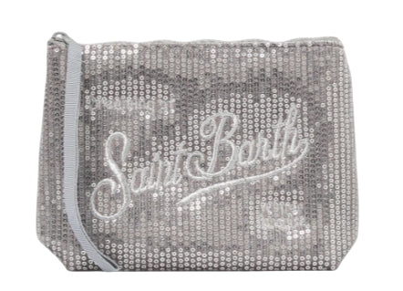 MC2 SAINT BARTH POCHETTE ALINE VELVET PAILLETTES GRIGIO
