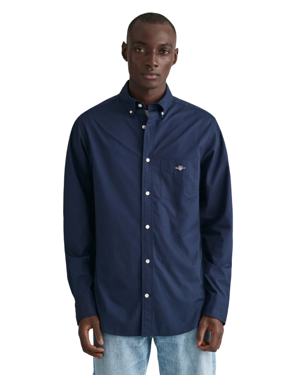 GANT CAMICIA IN POPELINE A RIGHE REGULAR FIT BLU MARINE