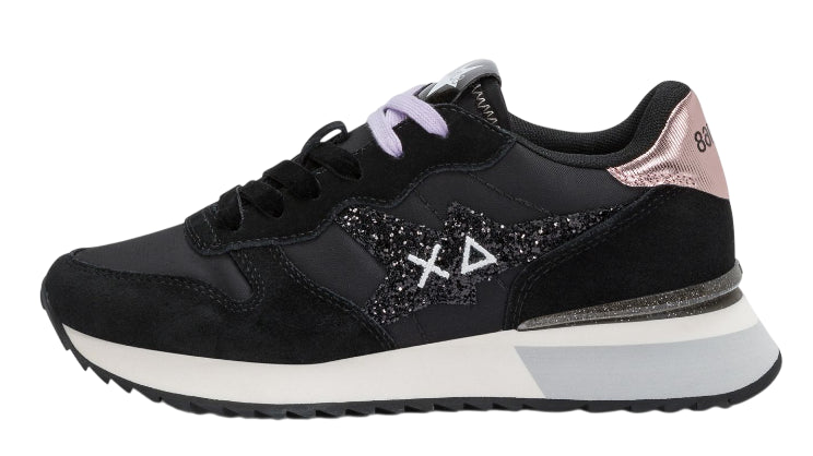 SUN68 SNEAKERS DONNA STARGIRL GLITTER IN NYLON E SUEDE NERO