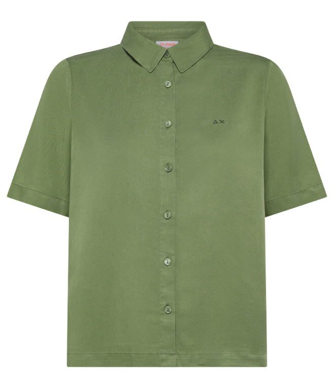 SUN68 CAMICIA IN TESSUTO FLUIDO VERDE SALVIA