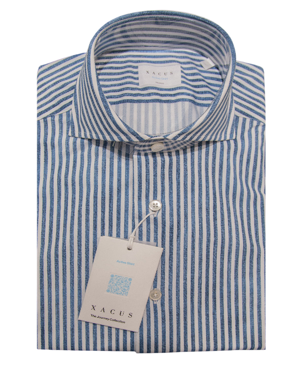 XACUS CAMICIA COLLO FRANCESE TAILOR FIT ACTIVE RIGHE BLU