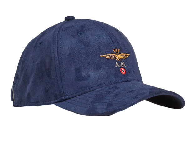 AERONAUTICA MILITARE CAPPELLO EFFETTO SUEDE CON LOGO BLU NAVY