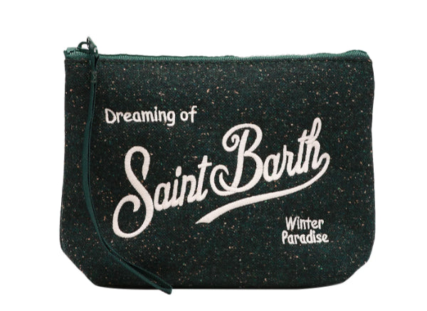 MC2 SAINT BARTH POCHETTE ALINE VERDE DONEGAL CON RICAMO LOGO