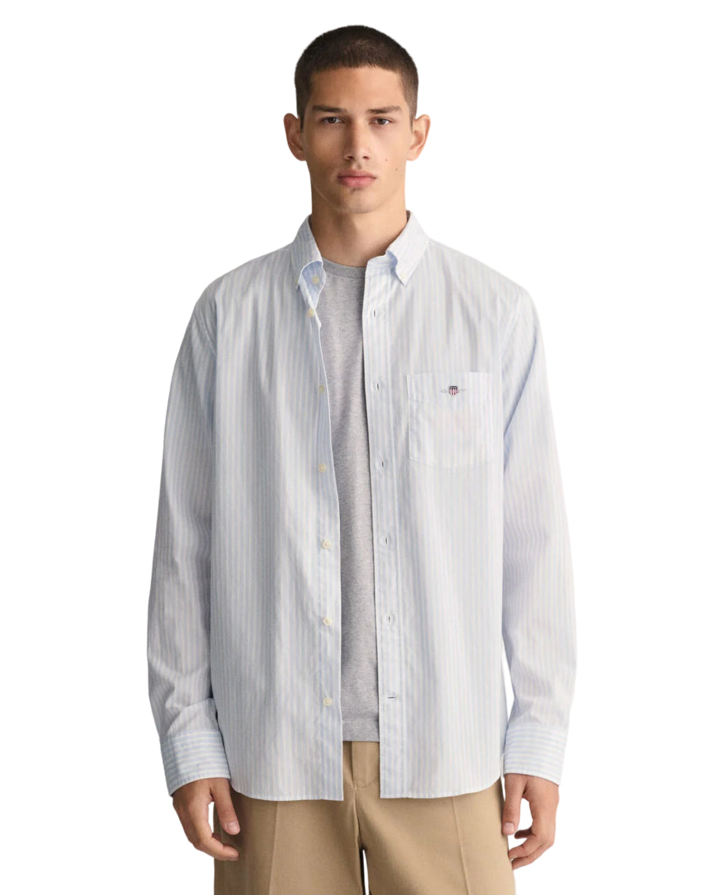 GANT CAMICIA IN POPELINE A RIGHE REGULAR FIT LIGHT BLUE
