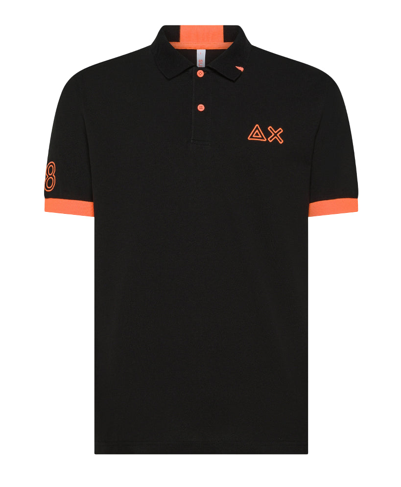 SUN68 UOMO POLO LOGO FLUO NERO
