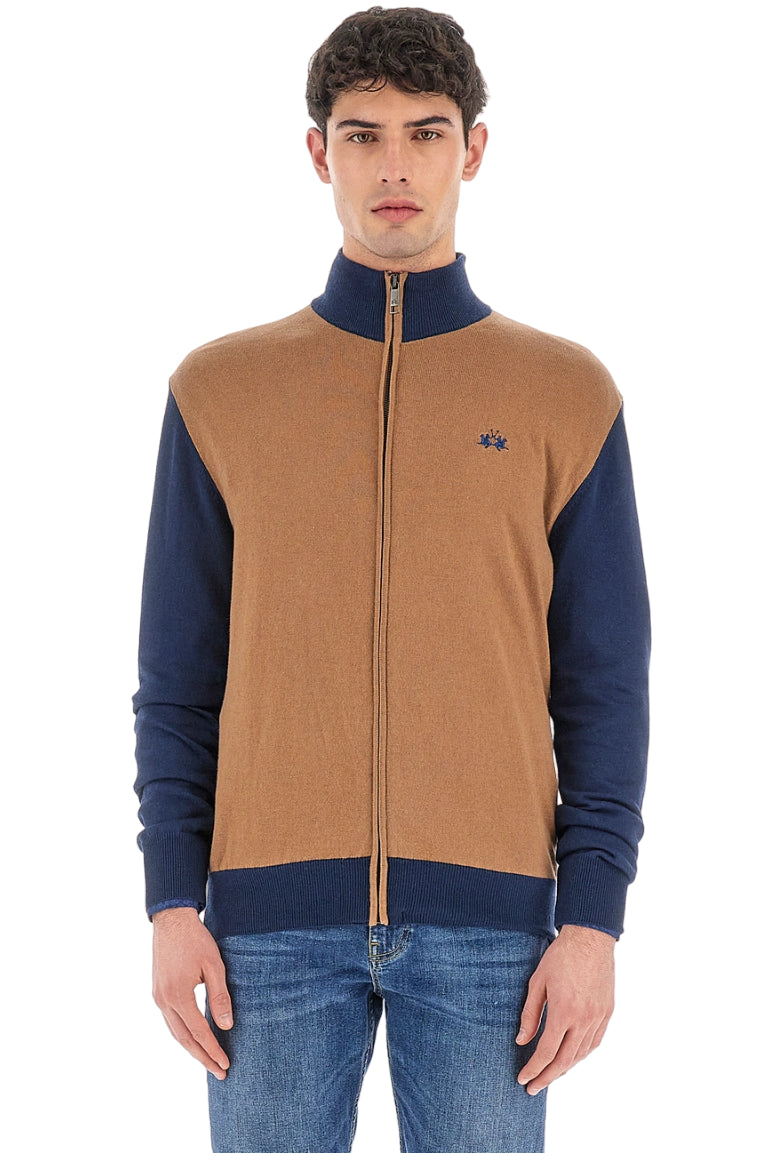 LA MARTINA MAGLIA UOMO FULL ZIP WADLEIGH BLU E BEIGE