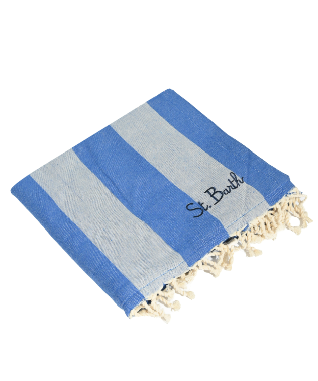 MC2 SAINT BARTH TELO MARE FOUTASPONGE IN COTONE A RIGHE CELESTE BLU