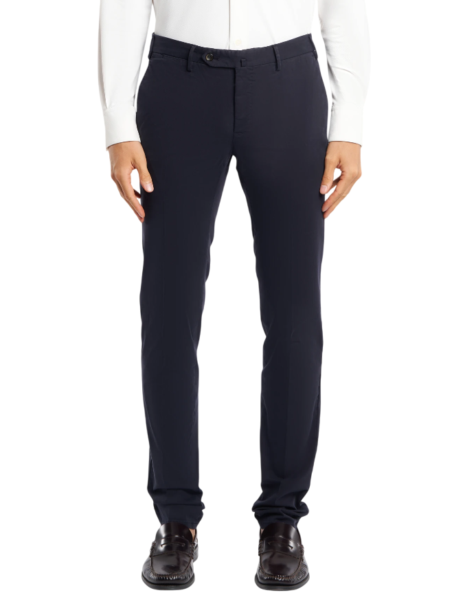 PT01 PANTALONI SUPERSLIM IN COTONE BATAVIA BLU NOTTE