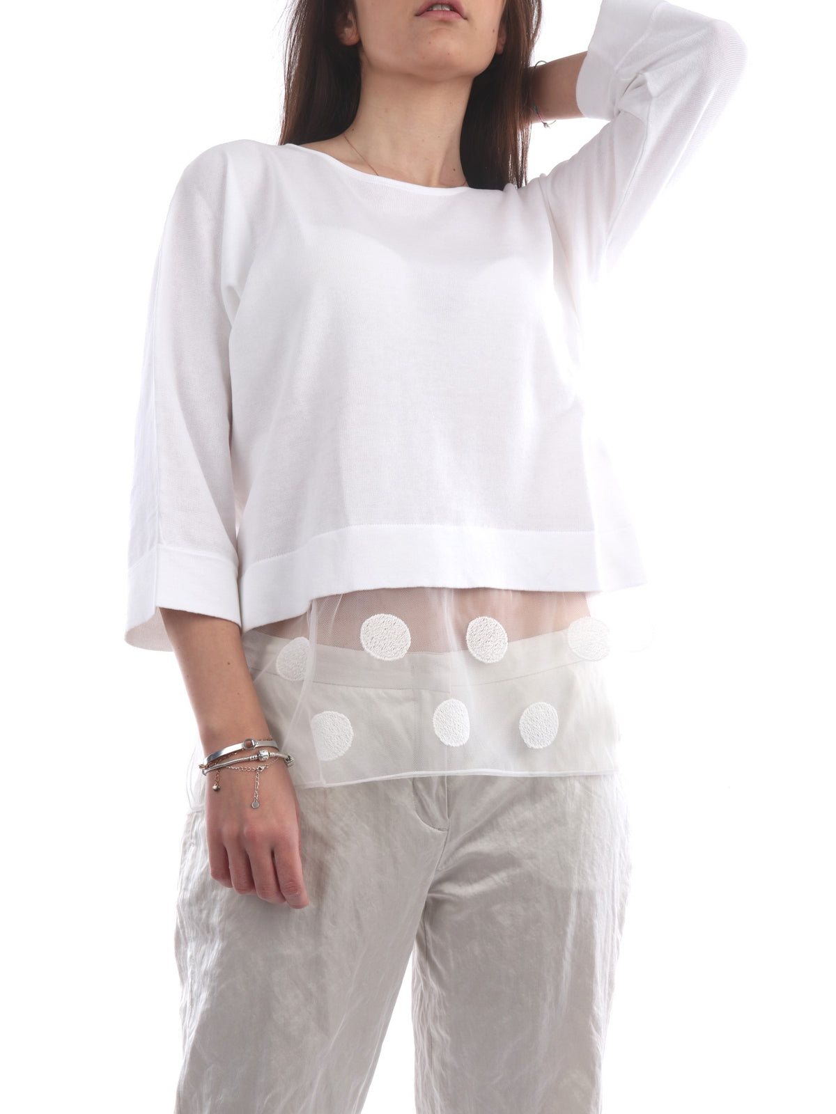 FABIANA FILIPPI MAGLIA IN COTONE CON BALZA COLORE BIANCO