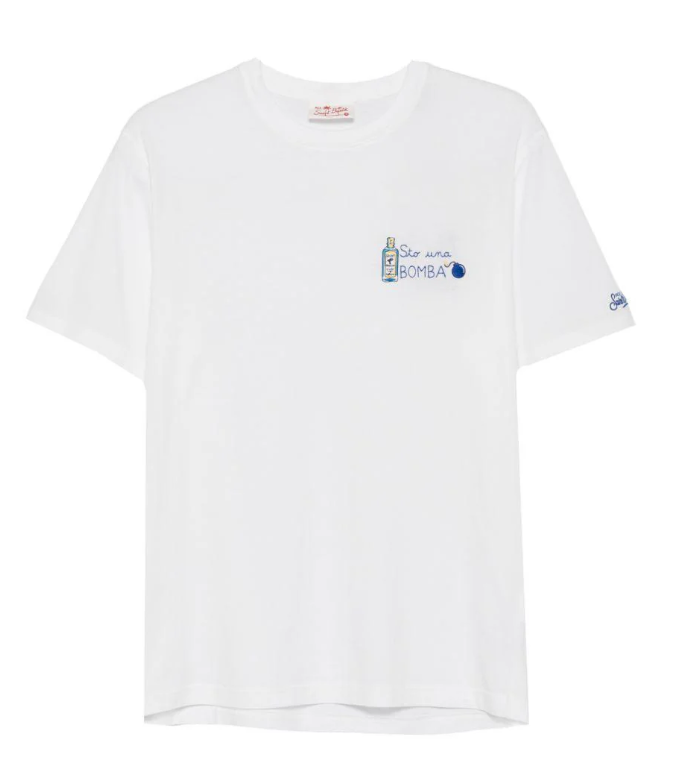 MC2 SAINT BARTH T-SHIRT IN COTONE ORGANICO RICAMO STO NA BOMBA BIANCO