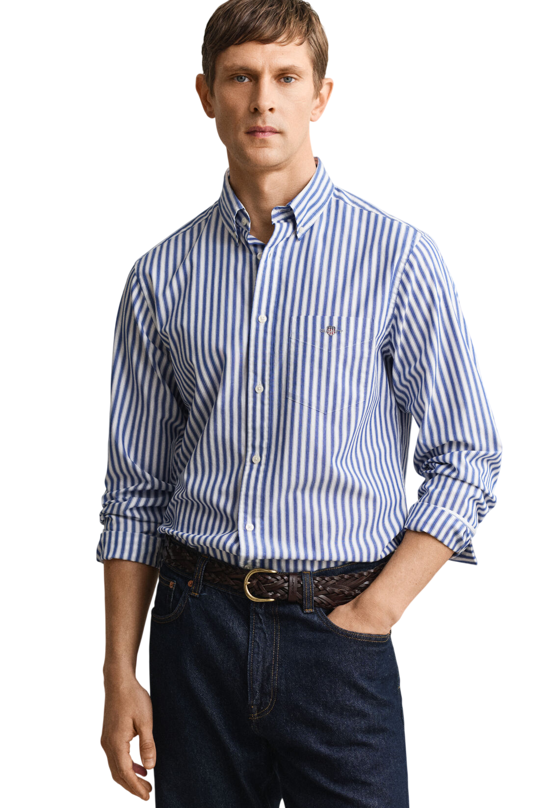 GANT CAMICIA CLASSICA IN POPELINE A RIGHE COLLEGE BLUE