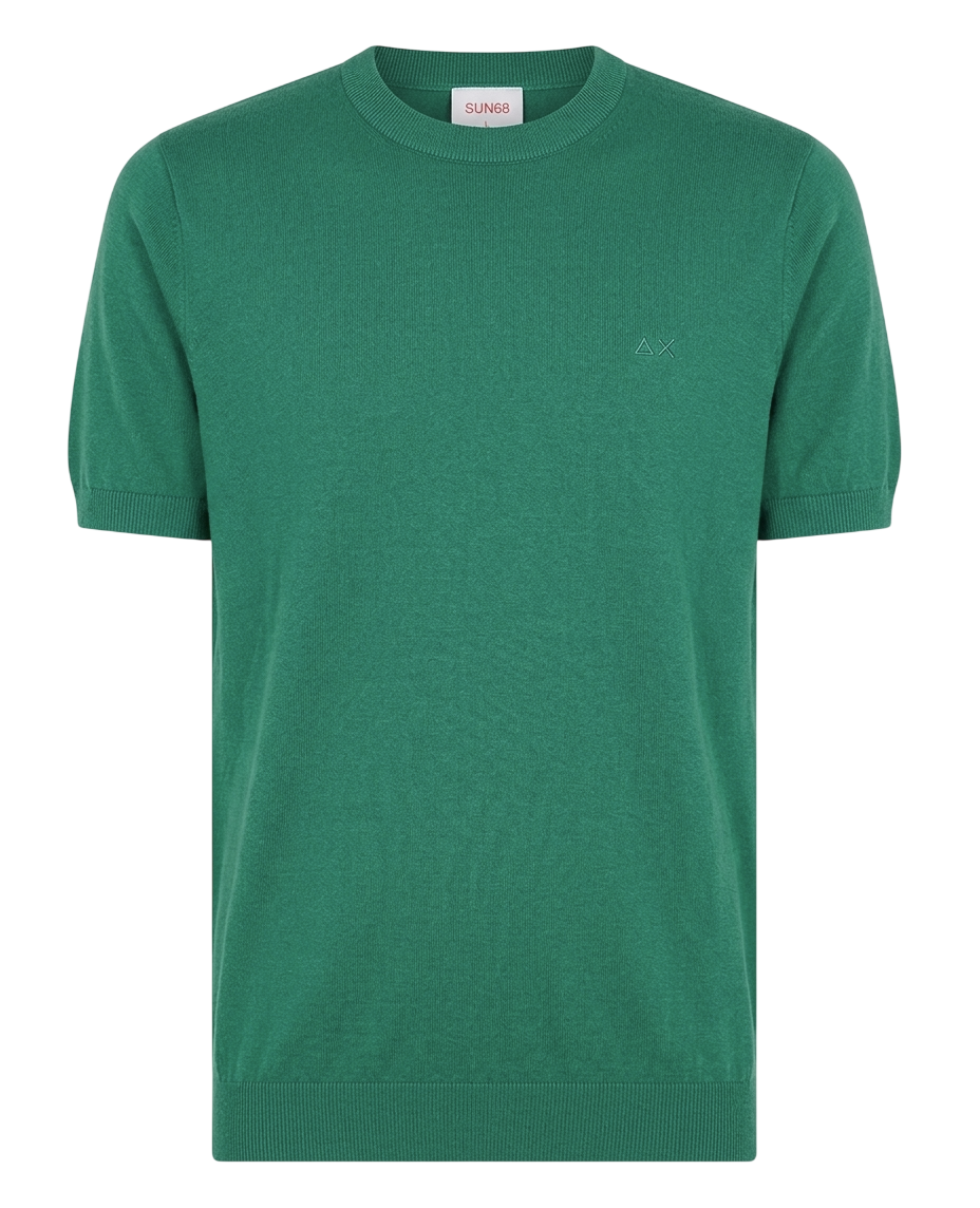 SUN68 UOMO T-SHIRT IN MAGLIA DI COTONE VERDE MUSCHIO
