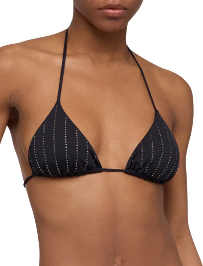MC2 SAINT BARTH LEAH TOP A TRIANGOLO NERO CON APPLICAZIONI DI STRASS A RIGHE