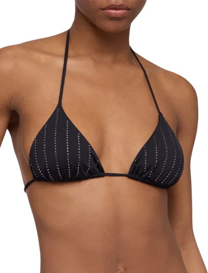 MC2 SAINT BARTH LEAH TOP A TRIANGOLO NERO CON APPLICAZIONI DI STRASS A RIGHE