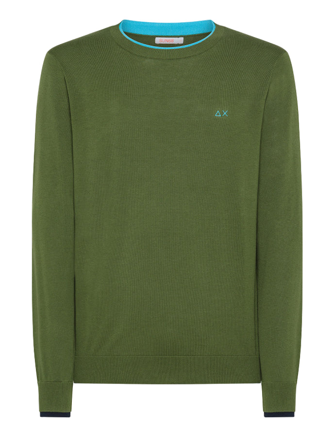 SUN68 MAGLIA UOMO ROUND NECK VERDE SCURO