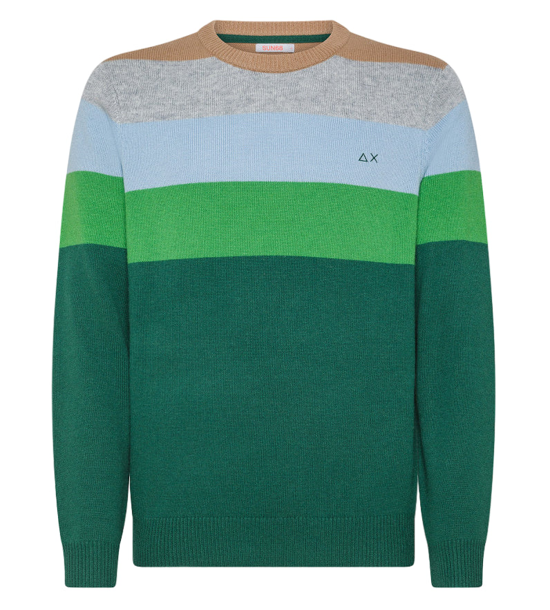 SUN68 MAGLIONE ROUND STRIPES FANCY WARM VERDE SCURO