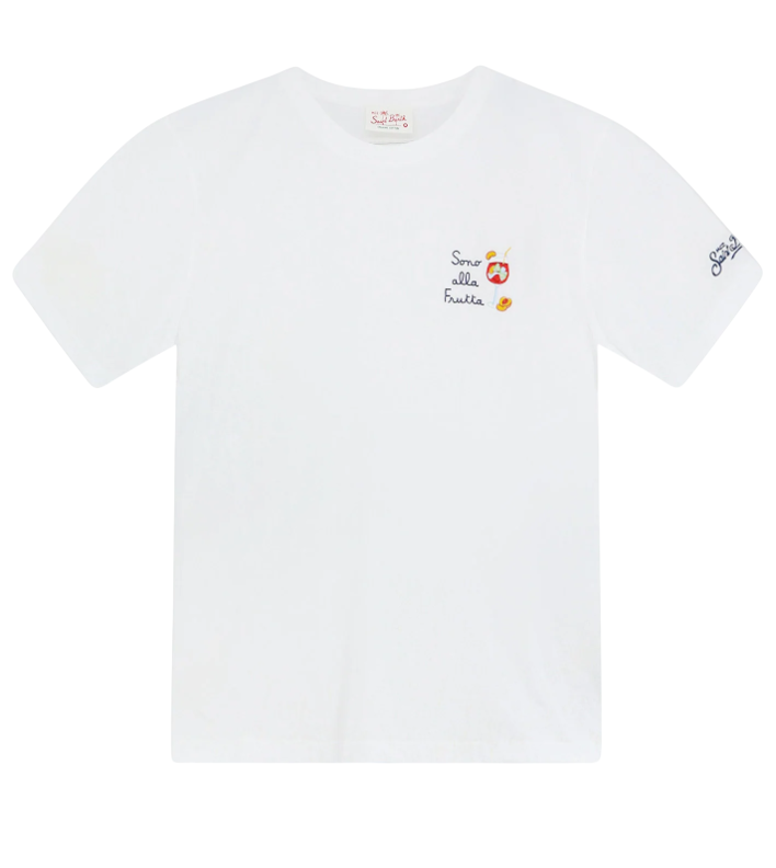 MC2 SAINT BARTH T-SHIRT IN COTONE ORGANICO RICAMO SONO ALLA FRUTTA BIANCO