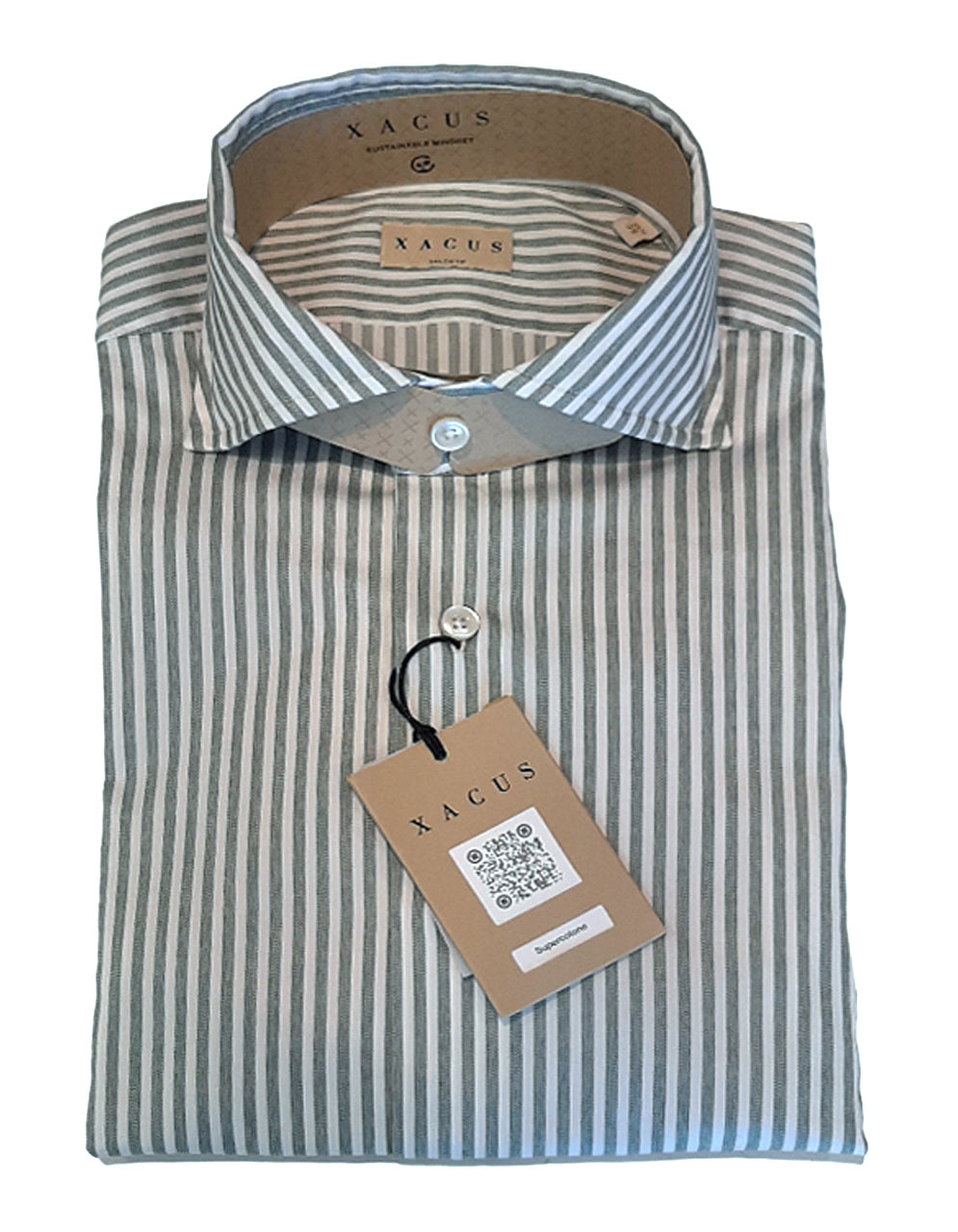 XACUS CAMICIA TAILOR WASHED A RIGHE BIANCO VERDE