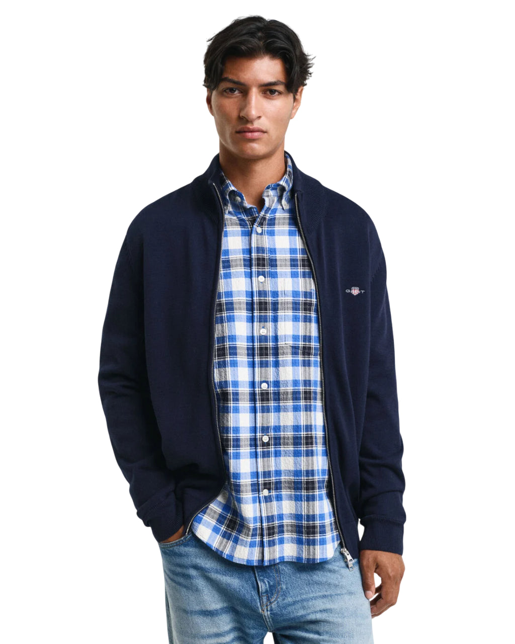 GANT  UOMO CARDIGAN CASUAL IN COTONE CON ZIP EVENING BLUE