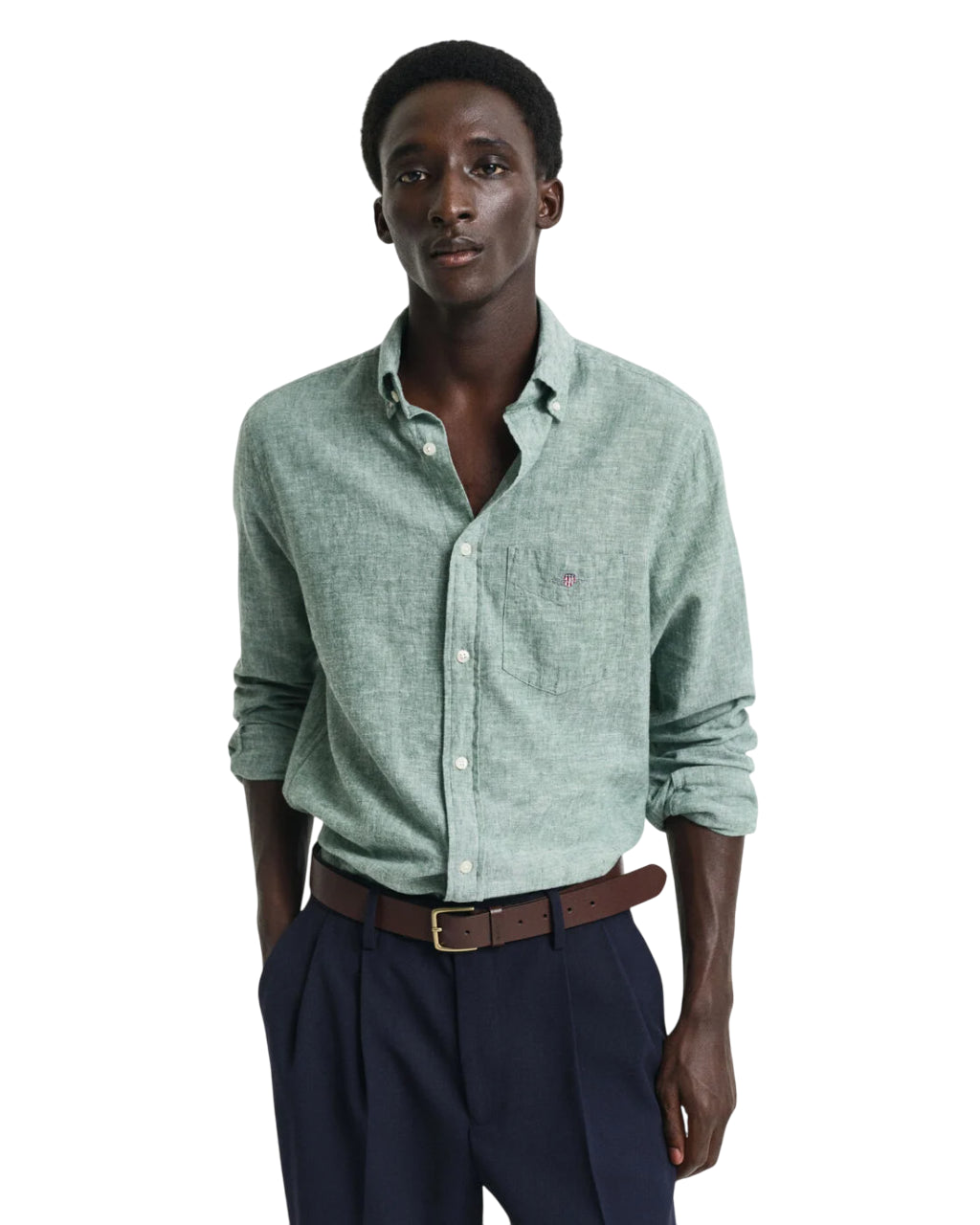 GANT UOMO CAMICIA IN LINO COTONE REGULAR WOODY GREEN