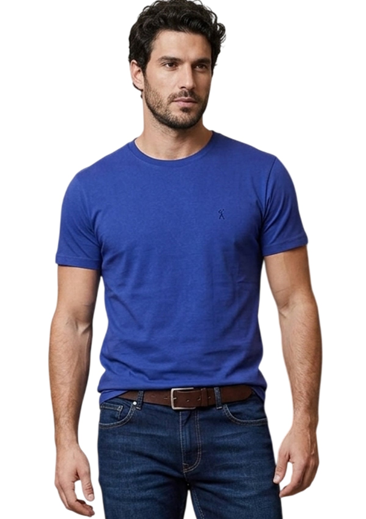 MARK MIDOR T-SHIRT IN COTONE RICAMO A CONTRASTO COLORE BLUETTE