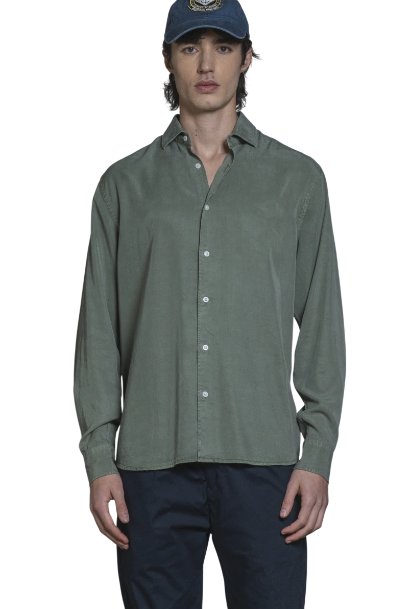 IMPURE CAMICIA NIGEL FRENCH COLLAR IN TESSUTO LYOCELL VERDE
