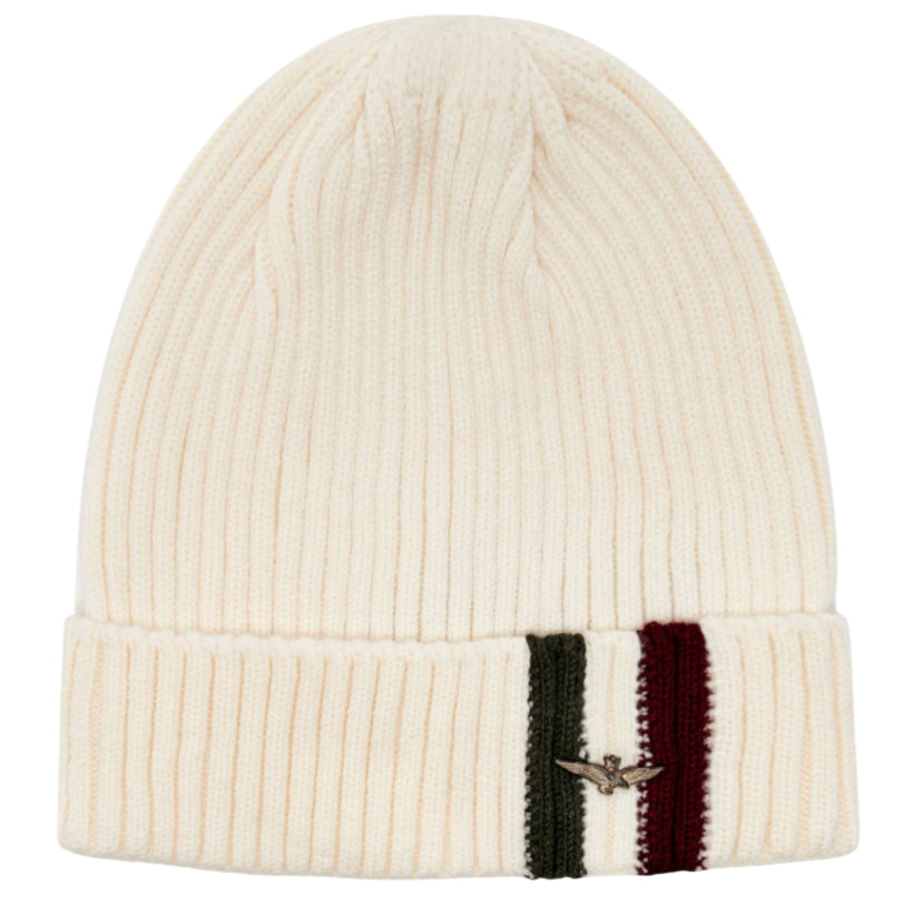 AERONAUTICA MILITARE BERRETTO A MAGLIA LARGA PATCH AQUILA CREAM WHITE