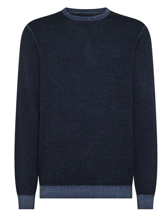 SUN68 MAGLIA UOMO GIROCOLLO IN LANA EFFETTO VINTAGE NAVY BLUE