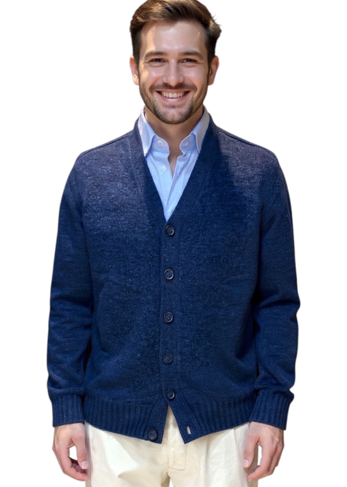 MARK MIDOR CARDIGAN UOMO IN LANA MERINO COLORE BLU PROFONDO