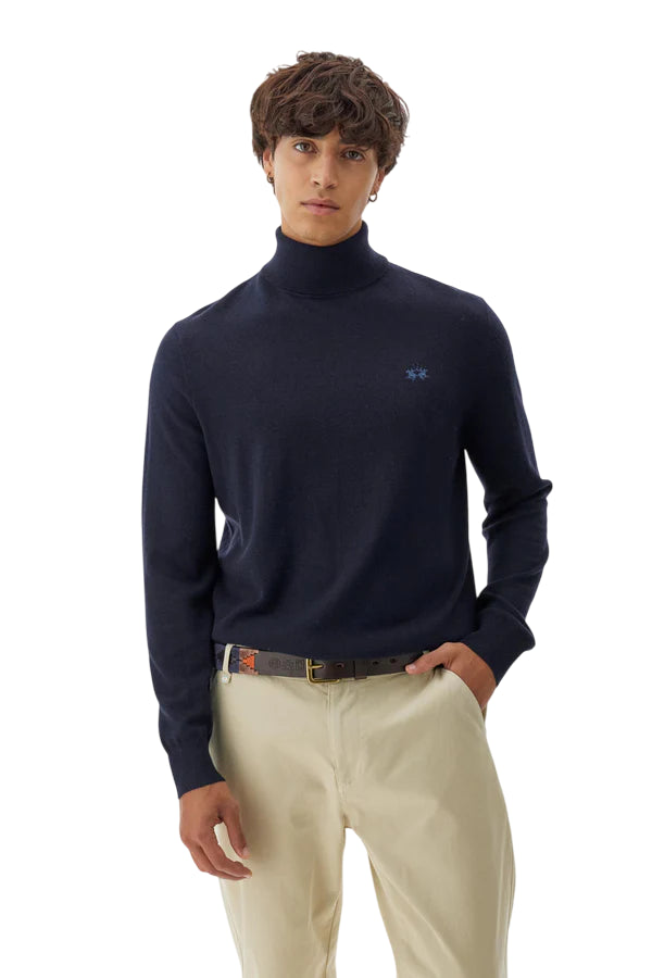 LA MARTINA MAGLIONE UOMO COLLO ALTO IN LANA COLORE BLU NAVY