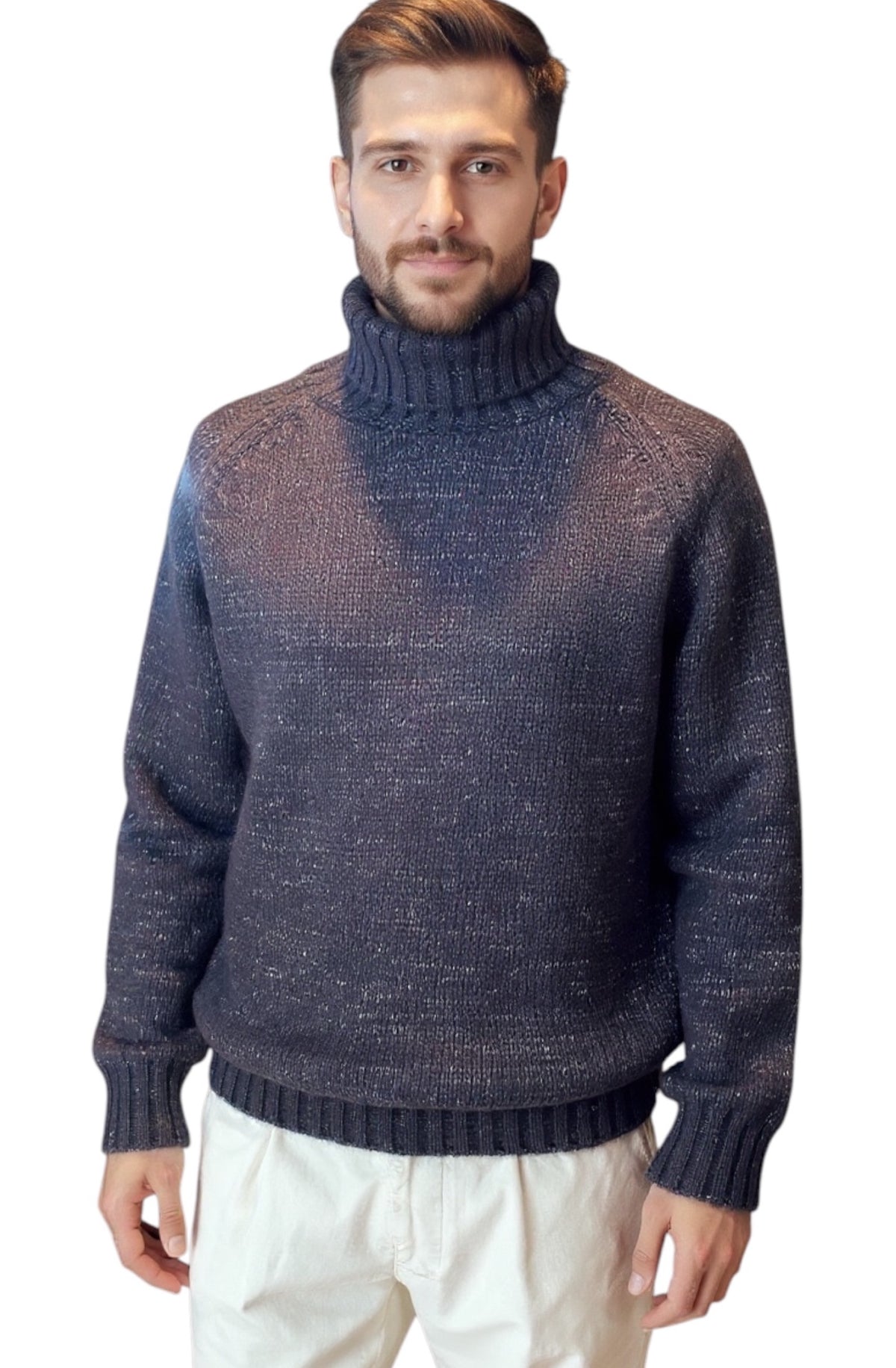 MARK MIDOR MAGLIONE A COLLO ALTO IN MISTO LANA ALPACA CASHMERE COLORE CACAO