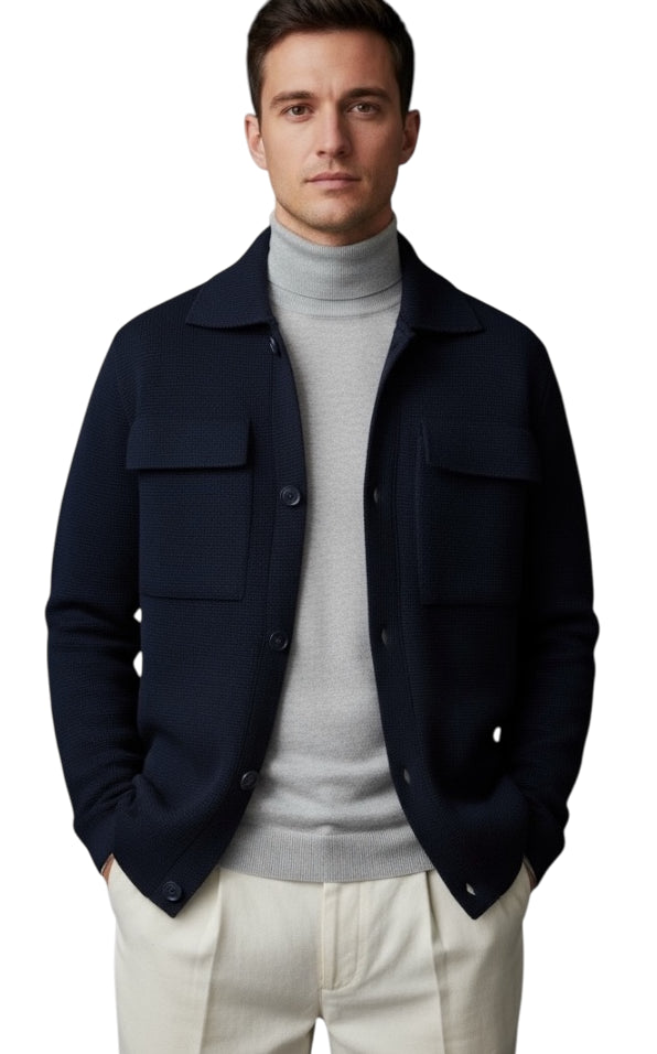 MARK MIDOR GIACCA MAGLIA IN MISTO LANA MERINO COLORE BLU