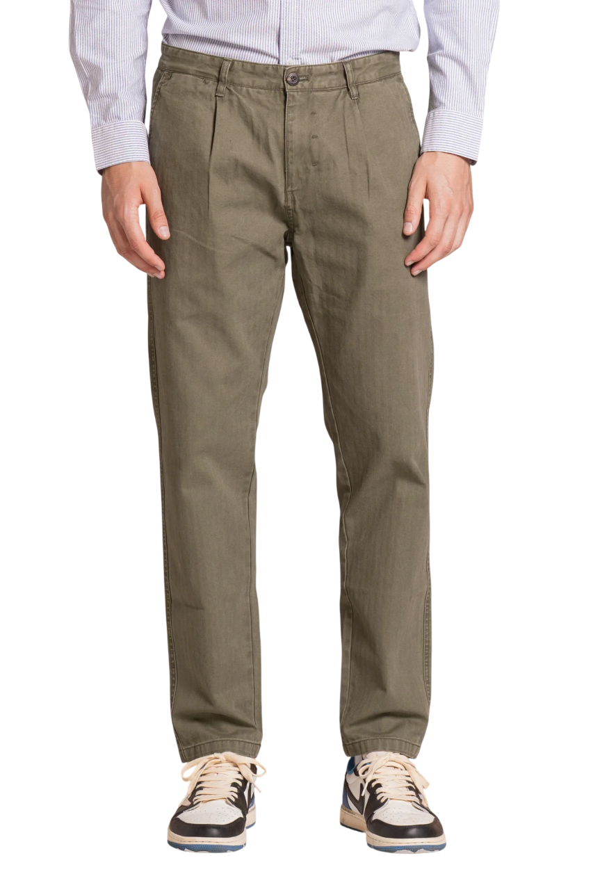 IMPURE PANTALONE MIHARA CHINO LONG IN HERRIGBONE COLORE MILITARY GREEN