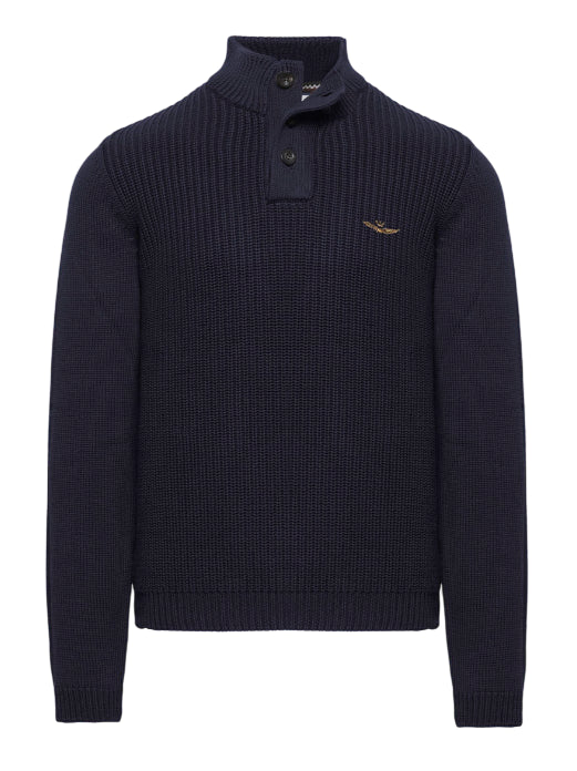 AERONAUTICA MILITARE MAGLIA COLLO ALTO CON BOTTONI IN COTONE DARK BLU