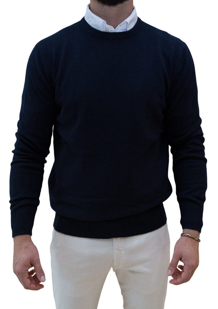 MARK MIDOR MAGLIA GIROCOLLO IN CASHMERE 100% BLU NAVY