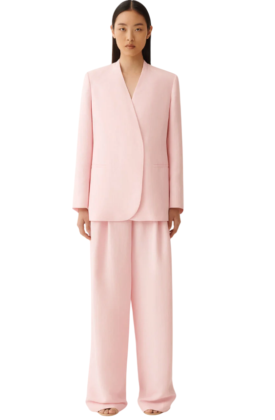 FABIANA FILIPPI GIACCA LUNGA IN FLUIDO DI LINO E VISCOSA ROSA PETALO