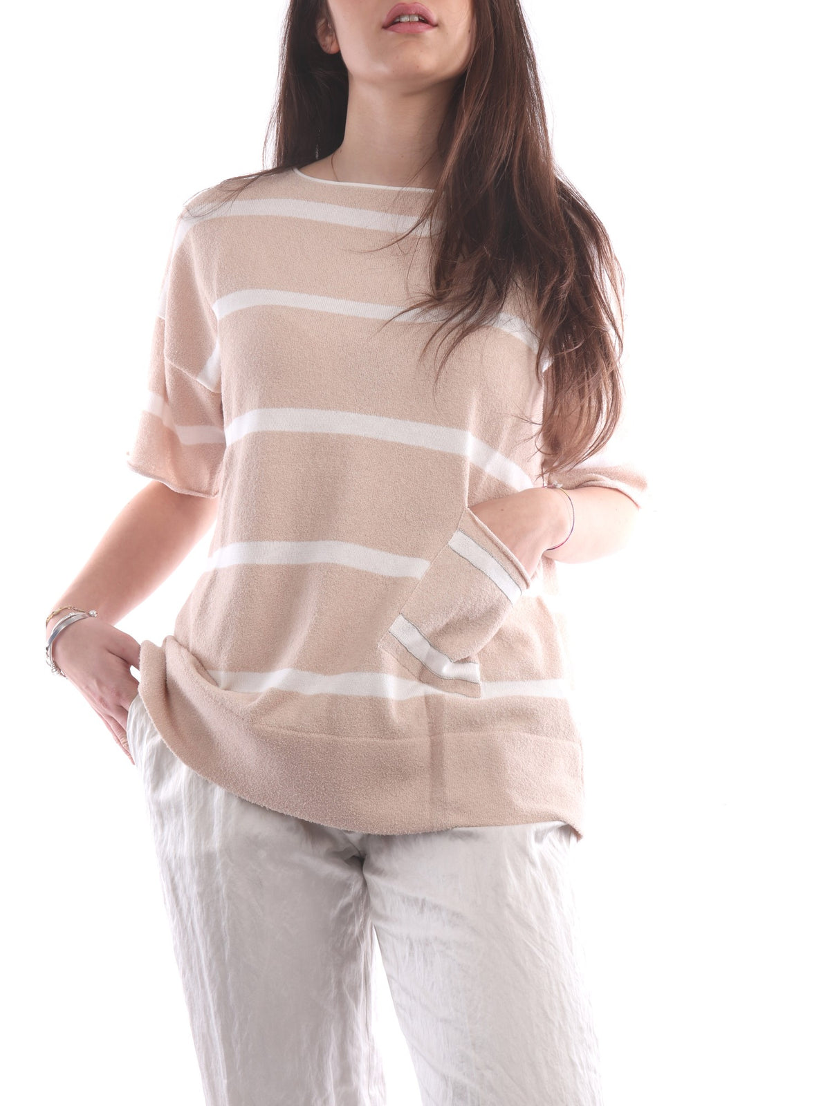 FABIANA FILIPPI MAGLIA A RIGHE IN COTONE BEIGE & BIANCO
