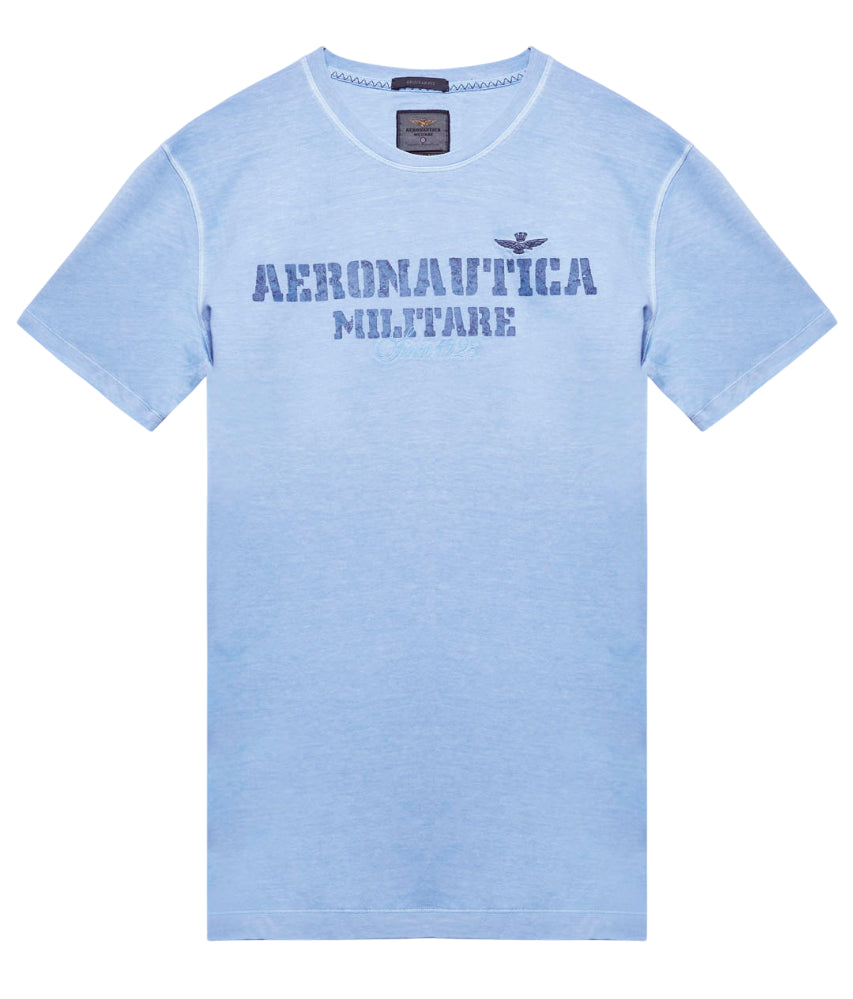 AERONAUTICA MILITARE T-SHIRT TINTO CAPO CON STAMPA LOGO BLU GHIACCIO