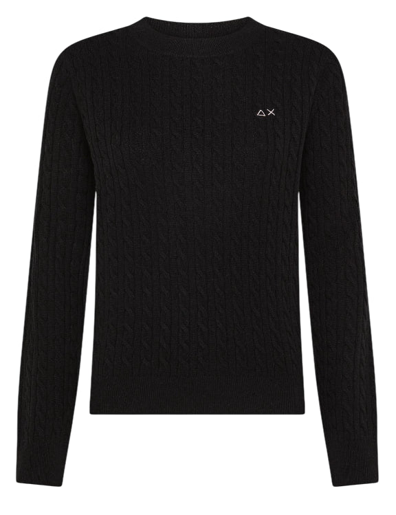 SUN68 DONNA MAGLIONE IN LANA E CASHMERE A TRECCE NERO