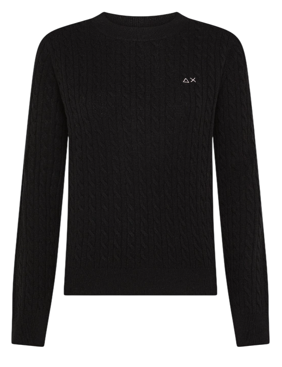 SUN68 DONNA MAGLIONE IN LANA E CASHMERE A TRECCE NERO